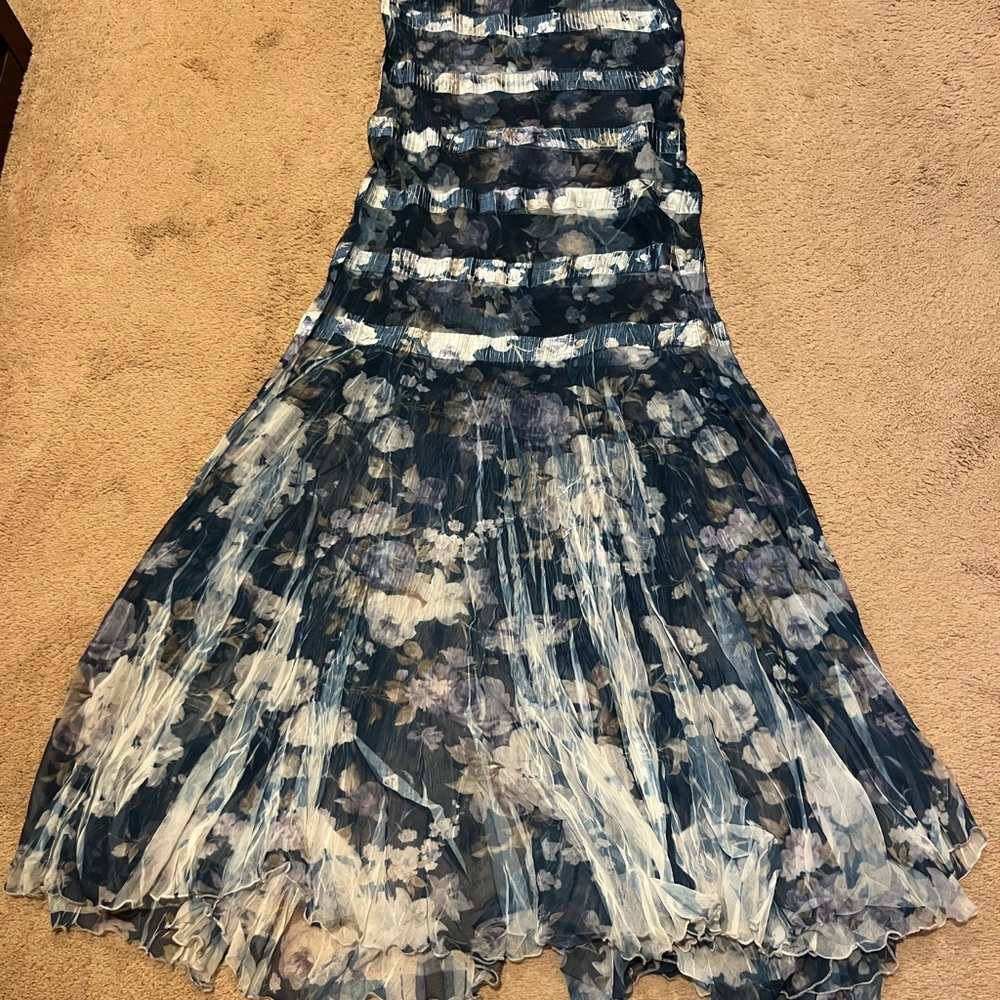 KOMAROV Charmeuse and Chiffon  Blue Floral Sleeveless Sheer Maxi Dress size XL - Picture 7 of 10